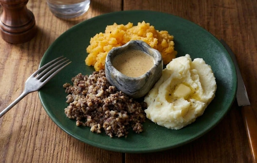 Haggis con neeps y tatties, plato típico de Edimburgo
